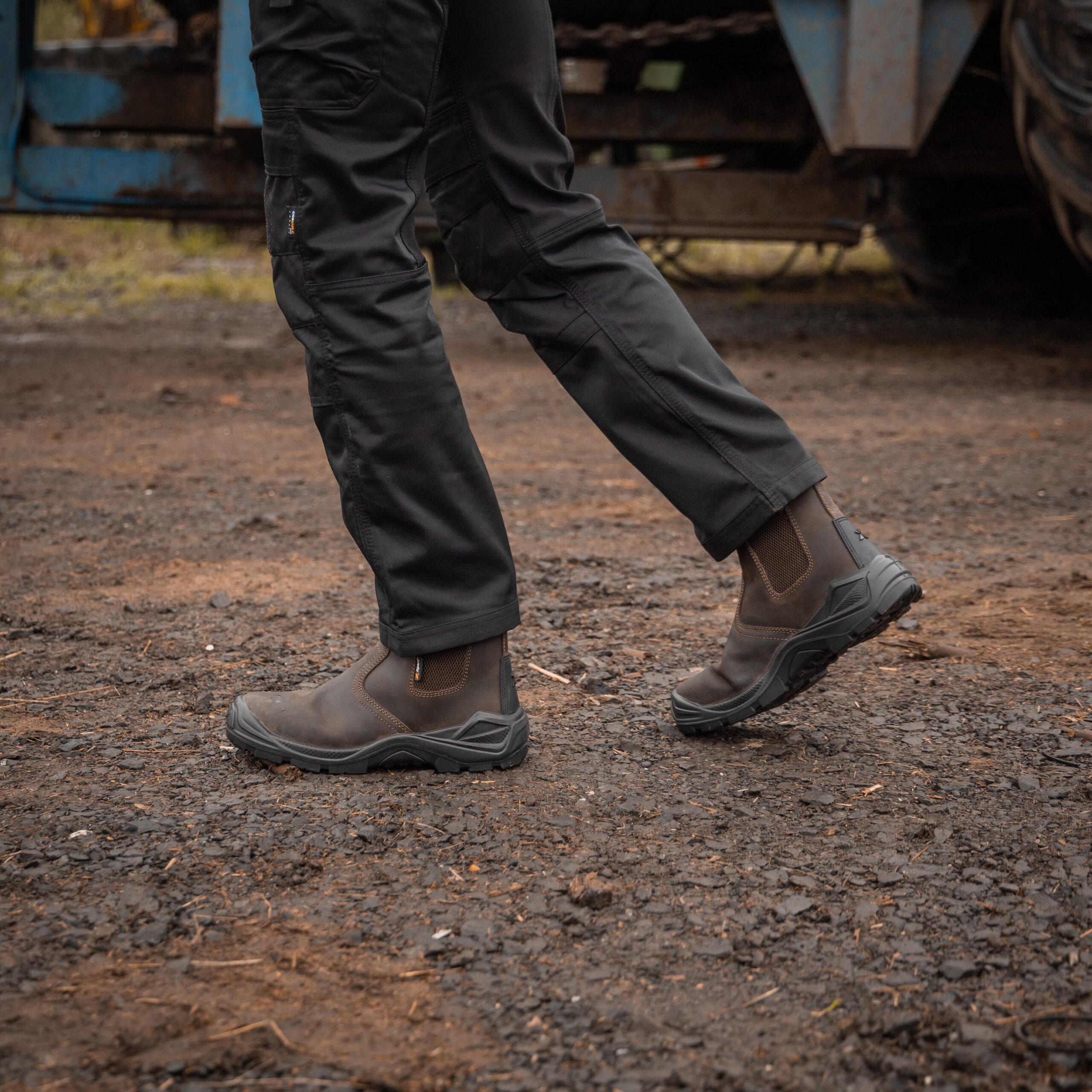 Xpert dealer boots worn in muddy outdoor working conditions